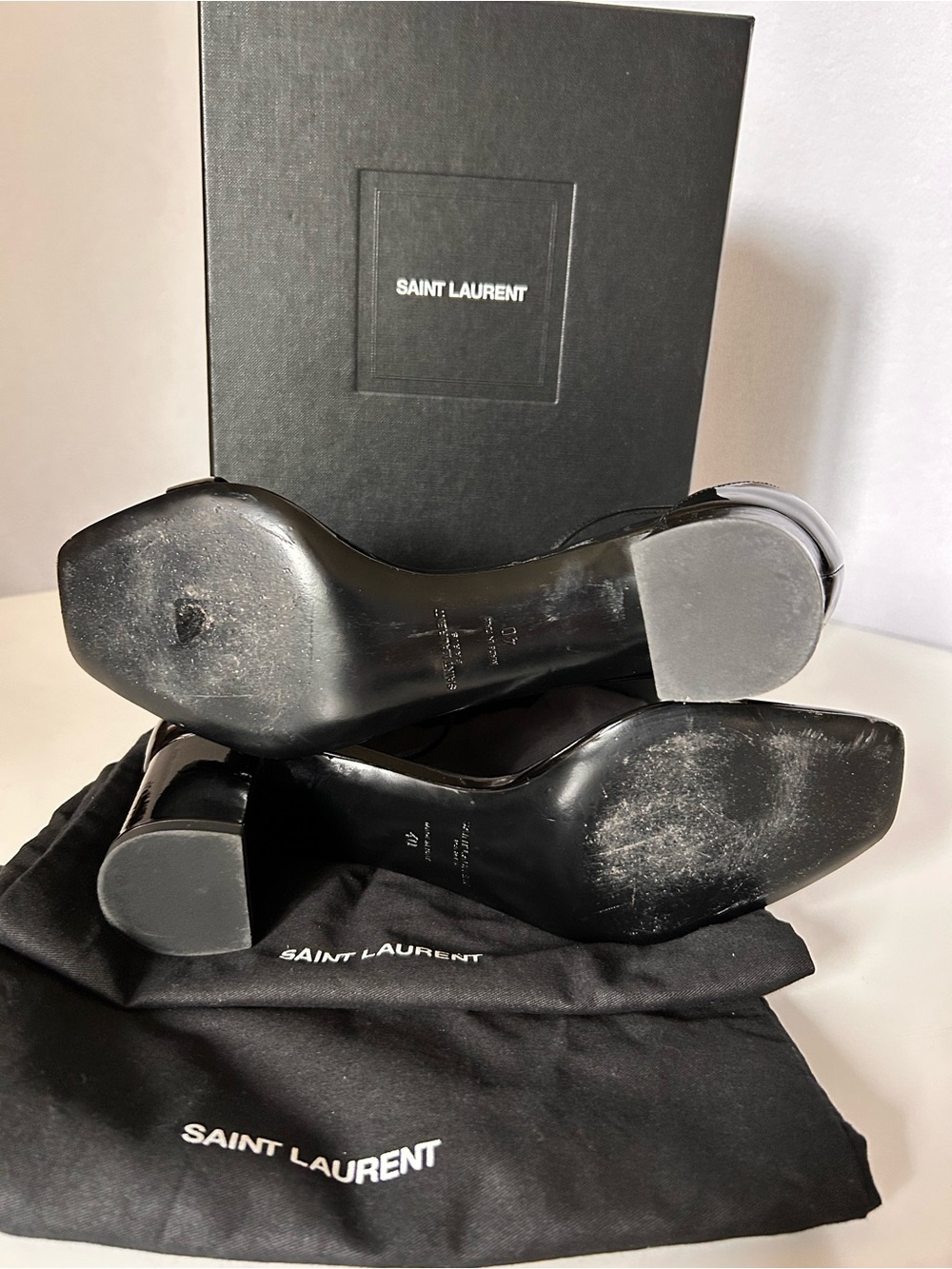 Yves Saint Laurent Black Patent Leather Ankle-Strap Block Heels Size 10 - Picture 8 of 8